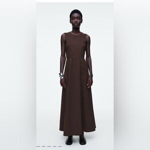COS Chocolate Brown Cotton Long Dress